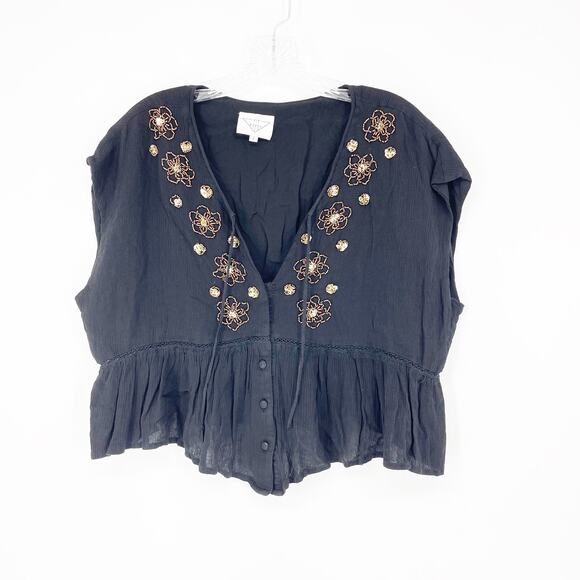 Hip Gypsy Boho Sequin Black Crop Top Size 6 - Picture 1 of 5